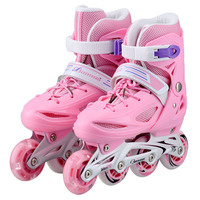 Patins à roulettes lumineux à marque privée sous licence pour enfants de 3 à 6 ans, luminosité réglable, roues doubles, couleur rose