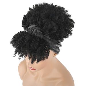 HLC ODM Perruque intégrée <span class=keywords><strong>avec</strong></span> <span class=keywords><strong>foulard</strong></span> et bandeau pour filles africaines, <span class=keywords><strong>avec</strong></span> <span class=keywords><strong>frange</strong></span> naturelle, <span class=keywords><strong>cheveux</strong></span> synthétiques bouclés, pour déguisement et cosplay - Product Image 2