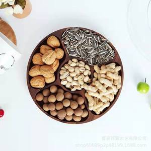 Solid Wood Dried Fruit Plate Round Storage <b>Tray</b> For <b>Snacks</b> Living Room Coffee Table Creative Nut Serving Dish - Product Image 1
