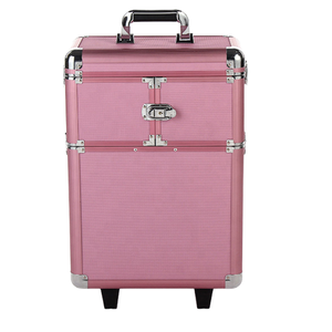 Maleta de <span class=keywords><strong>Maquillaje</strong></span> Rodante de Aluminio Multicapa, Color Rosa, Portátil, con Ruedas, <span class=keywords><strong>para</strong></span> Almacenamiento de Cosméticos - Product Image 1
