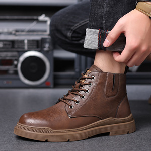 Bottes Martin pour hommes, hiver, cuir véritable, bout rond, doublure en fourrure, semelle extérieure en caoutchouc antidérapante, semelle intermédiaire en EVA, bottes de chasse - Product Image 2