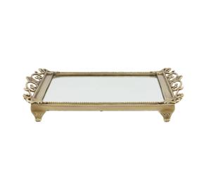 Nouveau Design Plateau de Service pour le Stockage de Noël Plateau à Miroir en Métal de Forme Personnalisée Fer Plaqué Or avec Poignée en Verre - Product Image 6
