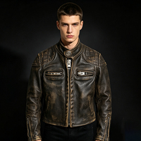 Veste en cuir de moto pour homme, vêtements de course automobile d'hiver, veste en cuir de vachette marron de haute qualité, sur mesure