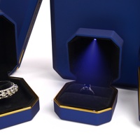 Boîtes à bijoux de luxe artisanales CHEN LU bleues octogonales avec éclairage LED - Étuis multi-tailles pour l'emballage de bagues, colliers et bracelets