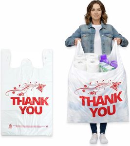 Sacs en plastique biodégradables surdimensionnés avec poignées, sacs en plastique blancs résistants pour la vente au détail, les supermarchés, emballage personnalisé - Product Image 1
