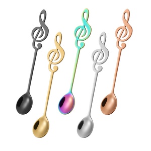 <span class=keywords><strong>Cucharas</strong></span> <span class=keywords><strong>de</strong></span> Acero Inoxidable 304 <span class=keywords><strong>de</strong></span> Grado Alimenticio con Diseño <span class=keywords><strong>de</strong></span> Notas Musicales, Tenedores para Pastelería, Cucharillas para Espresso, Café y Té - Product Image 1