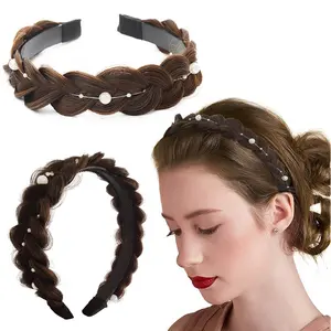 Pérola fishbone trança Trançado Headband Sintético Torção Trançado Faixa de Cabelo De Toothed antiderrapante para As Mulheres