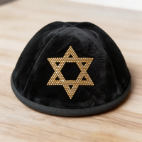 Kippa de luxe en velours noir avec étoile de David en strass, brodée, pour mariage, Bar Mitzvah, cérémonie juive