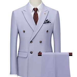 Abito da uomo a doppio petto tinta unita per banchetti casual tendenza italiana formale per banchetti - Product Image 1