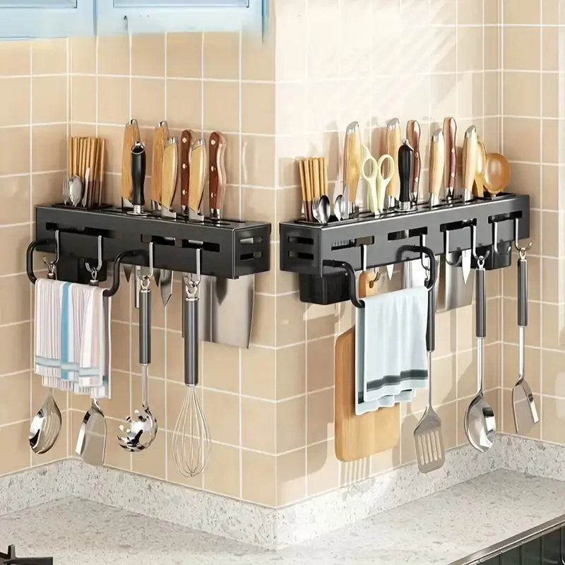 Estante de almacenamiento de cocina, soporte para cuchillos montado en la pared, estante para fregadero, organizador de almacenamiento, accesorios de cocina