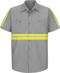 उच्च दृश्यता सुरक्षा टी शर्ट कस्टम 35% कपास 65% पॉलिएस्टर पुरुषों लघु आस्तीन प्रदर्शन शर्ट