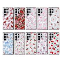 Coque de téléphone magnétique tendance avec nœud cerise pour Samsung S25 S24 Ultra S23 PLUS A15 A14 A05s, motif peint, coque arrière Funda