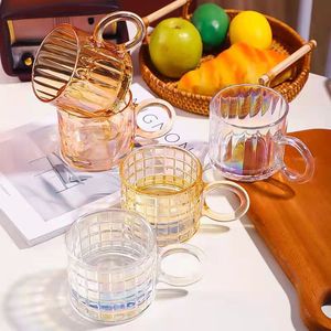 耐热玻璃杯300毫升10盎司透明彩虹琥珀色灰色重杯，带大环柄牛奶咖啡早餐杯 - Product Image 6