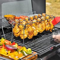 Soporte Vertical para Asador de Acero Inoxidable de 14 Ranuras, Plegable, para Alitas de Pollo, Patas, Parrilla, Bandeja de Goteo, Ahumador, Horno Incluido
