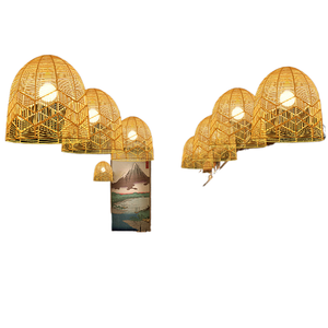 Lustre en rotin, comptoir de bar de restaurant personnalisé, hôtel de type gîte, style rétro sphérique en forme de nid d'oiseau tressé - Product Image 2