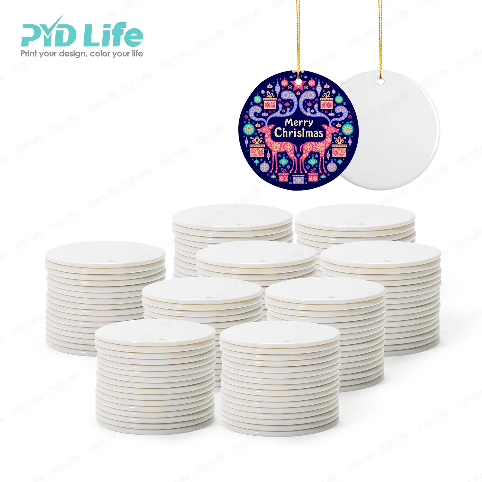 PYD Life Us Kostenloser Versand Sublimation Keramik Ornamente Blank Großhandel Custom Decor Weihnachten Keramik Ornamente