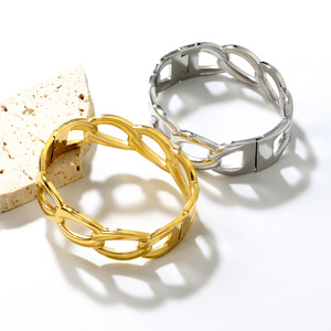 Pulsera de Cadena Geométrica Hueca para Mujer, Acero Inoxidable de 18k, Joyería de Moda, Diseño Ovalado - Product Image 1