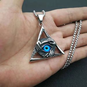Collar con colgante de ojo de diablo triangular de acero inoxidable para hombre, diseño geométrico de calavera, joyería de regalo DZ699 - Product Image 5