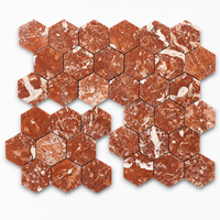 Mosaïques de marbre rouge et blanc Rosso Francia Languedoc Classico Extra, dalles de marbre, motif de mosaïque en marbre blanc