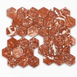 Mosaïques de marbre rouge et blanc Rosso Francia Languedoc Classico Extra, dalles de marbre, motif de mosaïque en marbre blanc - Product Image 1