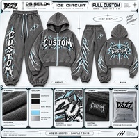Ensemble assorti décontracté en molleton à capuche 100 % coton épais, coupe ample, avec motif graffiti gris personnalisé et rayures éclair en strass, OEM pour