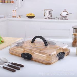 Plateau de service en bois Huifa avec couvercle en acrylique et compartiments divisés pour aliments, utilisation en pique-nique en plein air - Product Image 2
