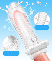 Manchons de pénis transparents avec vibrateur, agrandissement du pénis, massage par vibration clitoridienne, préservatif en cristal réutilisable pour homme et femme