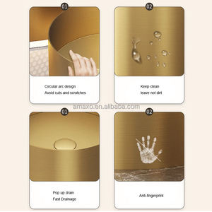 Fregadero de Baño con Diseño de Arco <span class=keywords><strong>Circular</strong></span> de la Fábrica Kaiping, <span class=keywords><strong>Lavabo</strong></span> de Lujo con Acabado Dorado Cepillado, Montado en el Suelo - Product Image 5