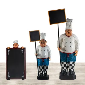 160Cm Levensgrote Chef-Kok Standbeeld Met Krijtbord Hars Chef-Kok Menubord Voor Restaurant Groot Hars Standbeeld