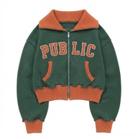 Veste personnalisée avec appliqué brodé, style preppy, col côtelé, fermeture éclair, patchwork décontracté, unisexe, vêtements d'extérieur pour l'automne