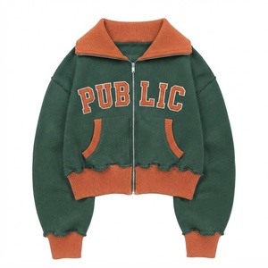 Veste personnalisée avec appliqué brodé, style preppy, col côtelé, fermeture éclair, patchwork décontracté, unisexe, vêtements d'extérieur pour l'automne - Product Image 1