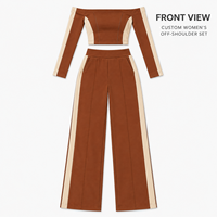 Ensemble deux pièces personnalisé pour femme, haut court à manches longues et pantalon large, couleur contrastée, pour une tenue décontractée et tendance