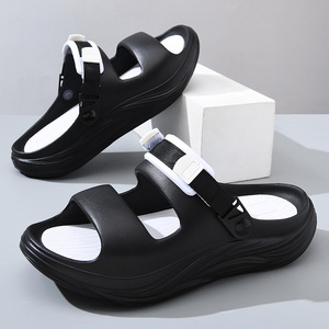 Sandales compensées pour femmes à semelle épaisse, bout ouvert, à enfiler, confortables, style romain, chaussures décontractées d'été, noir, marron, vert matcha - Product Image 1