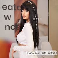 Perruque Longue et Lisse Noire Naturelle de 28 Pouces Résistante à la Chaleur, Vente en Gros, Cheveux Synthétiques Noirs 1B, Cheveux Humains Naturels