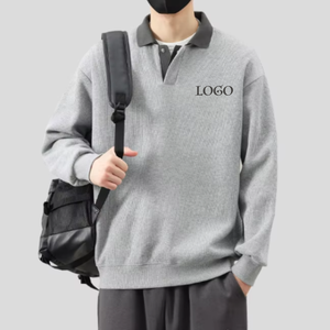 Felpa da Uomo Streetwear in Velluto a Coste Tinta Unita con Colletto, Effetto Stratificato, Primavera Autunno, Taglie Forti, Vestibilità Ampia, Casual, Traspirante, Manica Lunga - Product Image 2