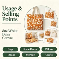Tissu en toile de coton 8 oz imprimé numériquement sur mesure, motif floral marguerite orange brûlé, 1 m minimum pour sacs, coussins, textiles de maison et artisanat
