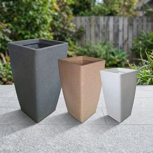Pot de fleurs moderne en plastique sablé de haute qualité, durable, écologique, léger, grand, haut, carré, avec trou de drainage pour jardin - Product Image 3