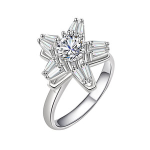 Rotating Five Pointed Star <b>Adjustable</b> <b>Rings</b> Claw Setting Geometric Cubic Zirconia Copper White Gold Plated Anti Stress Jewelry - Product Image 5