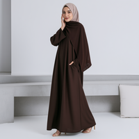 Abaya marron OEM Lignes 2026, robe Abaya Kaftan modeste pour femmes musulmanes avec hijab intégré et poches, idéale pour l'Aïd