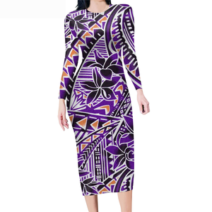 I disegni tribali polinesiani samoani Navy hawaiani stampano vestiti taglie forti per le donne <span class=keywords><strong>abiti</strong></span> a maniche lunghe aderenti Sexy per le vacanze - Product Image 2