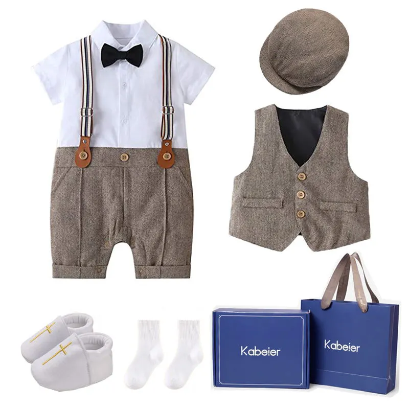 2023 Newest Hot Sell Infant Baby Boy Gentleman Party Romper Dress Newborn Birthday Gift Box Set Outfit Suit For Baby Boy Clothes