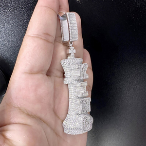Tùy chỉnh tên ban đầu thư Iced ra vua cờ vua mảnh mặt dây chuyền Bling vvs moissanite kim cương S925 Bạc hip-hop đồ trang sức - Product Image 2