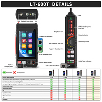 Rsrteng LT-600T Tester per Cavi con Schermo Touch da 4 Pollici, Strumento di Diagnosi Rete con Supporto TDR DMM OPM, Misuratore di Livello Hi-POE, Tracciatore di Cavi con Lunghezza NCV