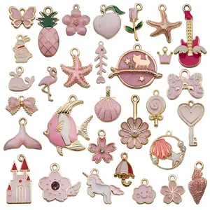 Pingente esmalte da raposa e gato, faça você mesmo, rosa, branco, formato de ovo, estrela, dourado, esmalte, unicórnio, sereia, animal, lua, pingente