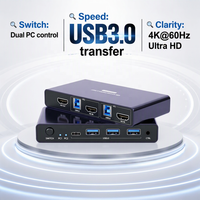 Commutateur KVM HDMI 4K 60Hz 2 ports pour 2 ordinateurs, avec contrôleur filaire, partage 1 moniteur et 1 clavier/souris, Plug and Play