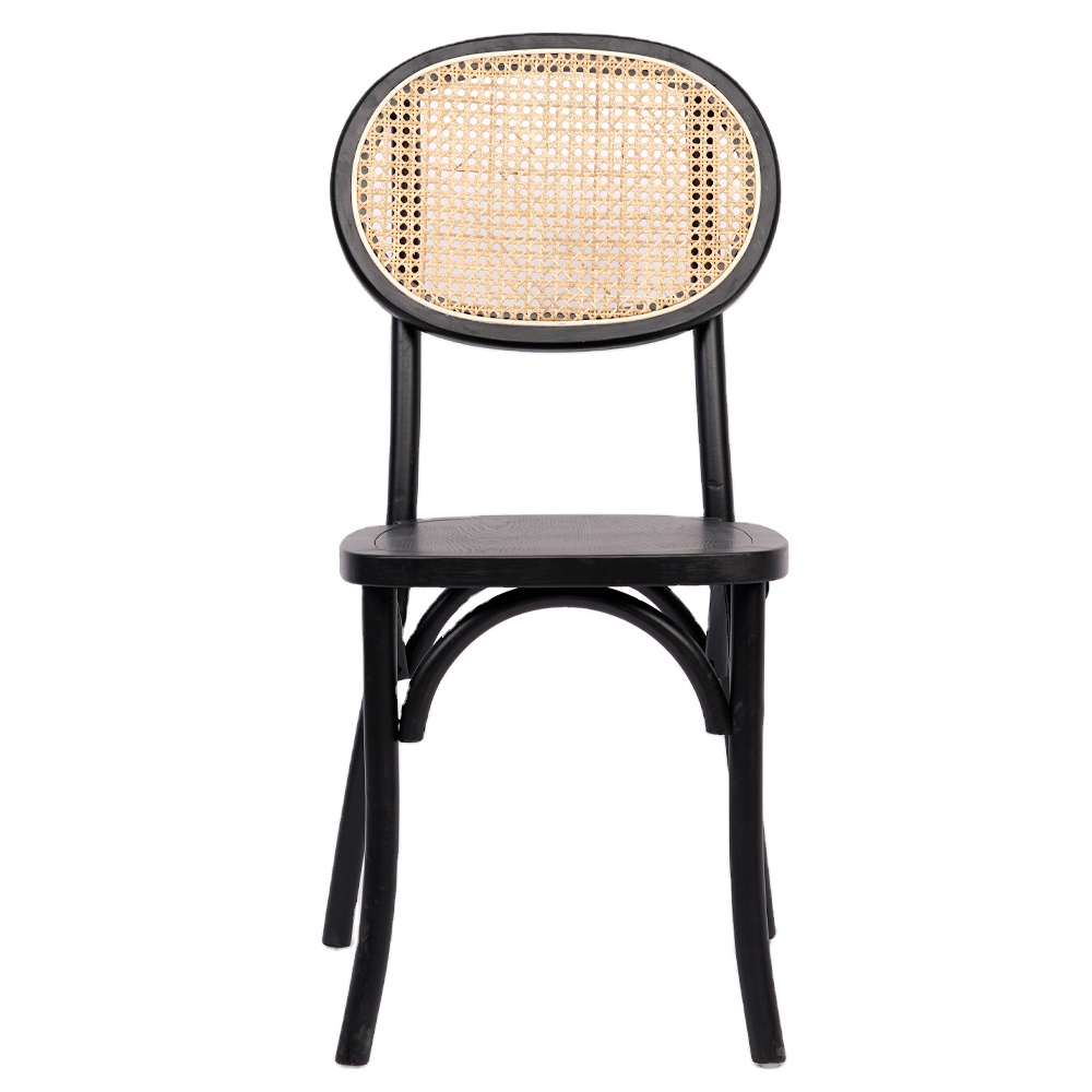 Черный деревянный стул из ротанга с перекрестной спинкой, обеденный стул