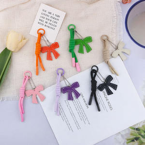 PU Leather Key Chain Exquisite Bowknot Design High Quality Stainless Steel <b>Keyring</b> New Fashionable Backpack Decoration - Product Image 1