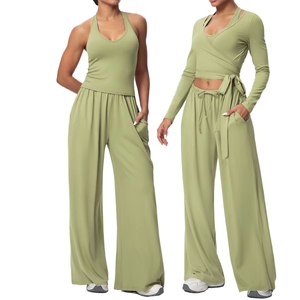Conjunto de Dos Piezas para Mujer, Primavera-Verano 2026, Top Largo sin Tirantes de Color Sólido con Mangas Largas y Pantalones Largos, Estilo Vintage - Product Image 1