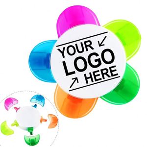 Stylo publicitaire personnalisé amusant avec logo, vente en gros, forme de fleur, surligneur cinq couleurs, stylo en plastique - Product Image 1