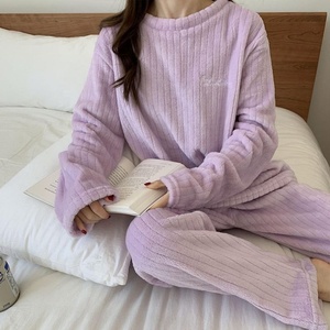 Ensemble de vêtements de nuit pour femmes, automne-hiver, manches longues, col rond, pull + pantalon large à jambes longues, <span class=keywords><strong>pyjama</strong></span> en <span class=keywords><strong>polaire</strong></span> <span class=keywords><strong>d</strong></span>écontracté pour <span class=keywords><strong>femme</strong></span> - Product Image 6